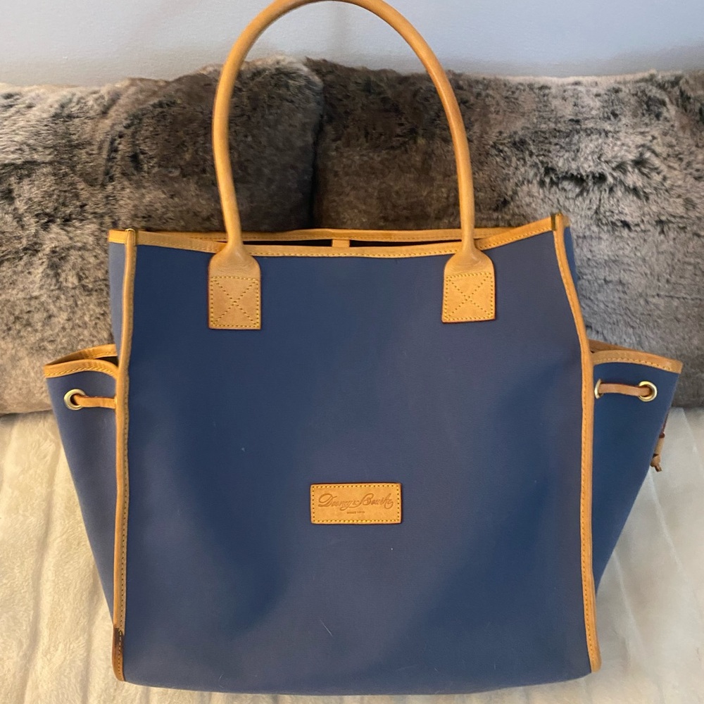 Dooney & Bourke Blue Tote with Tan Trim